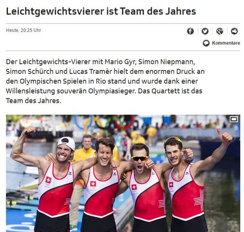 Mario Gyr mit dem leichten Vierer (zum zweiten Mal) zum Team des Jahres